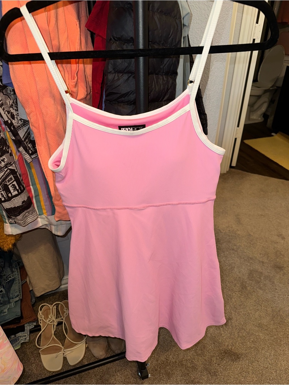 Beach Riot Pink Ribbed Camisole Dress with White Trim
